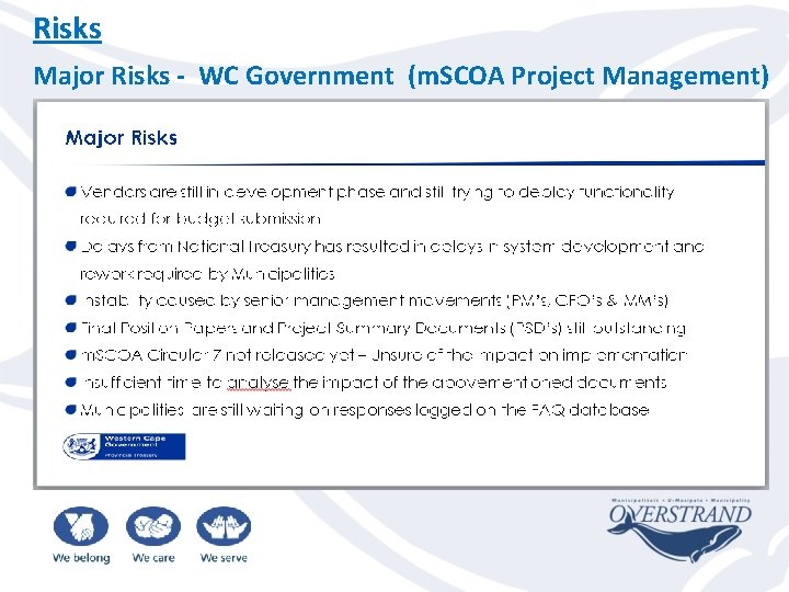 Risks Major Risks - WC Government (m. SCOA Project Management) 