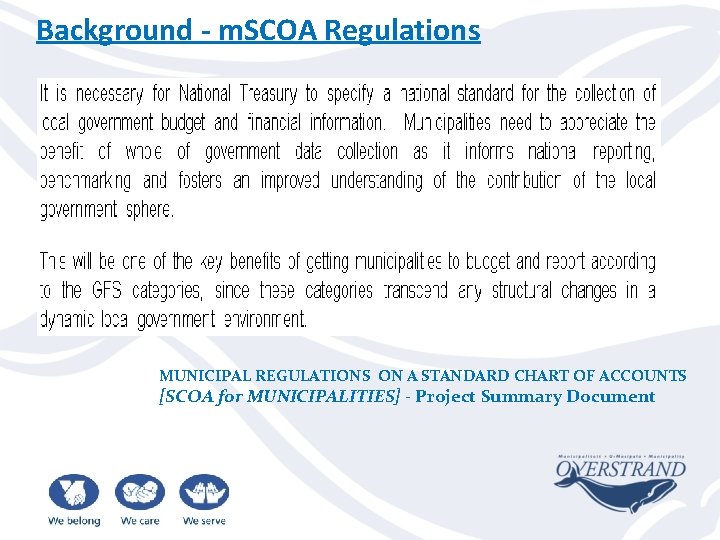 Background - m. SCOA Regulations MUNICIPAL REGULATIONS ON A STANDARD CHART OF ACCOUNTS [SCOA