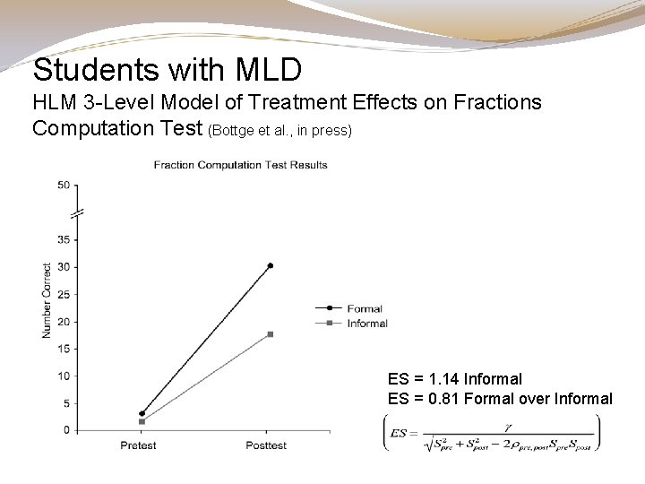Students with MLD HLM 3 -Level Model of Treatment Effects on Fractions Computation Test Students with MLD HLM 3 -Level Model of Treatment Effects on Fractions Computation Test