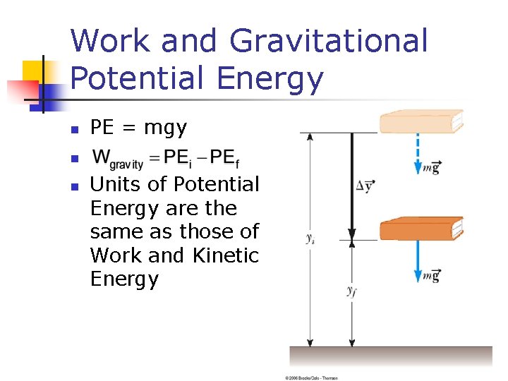 Work and Gravitational Potential Energy n PE = mgy n n Units of Potential