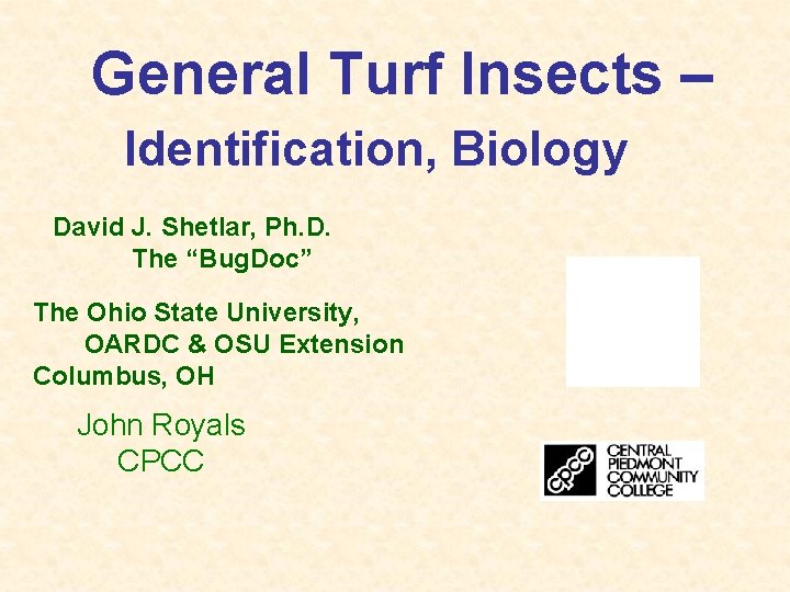 General Turf Insects – Identification, Biology David J. Shetlar, Ph. D. The “Bug. Doc”