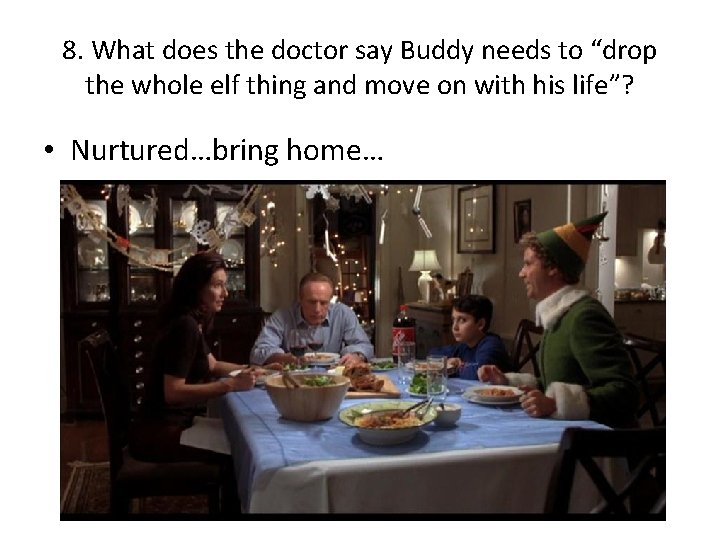 8. What does the doctor say Buddy needs to “drop the whole elf thing