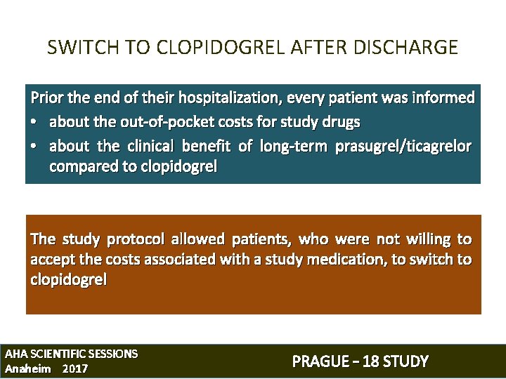 SWITCH TO CLOPIDOGREL AFTER DISCHARGE Prior the end of their hospitalization, every patient was