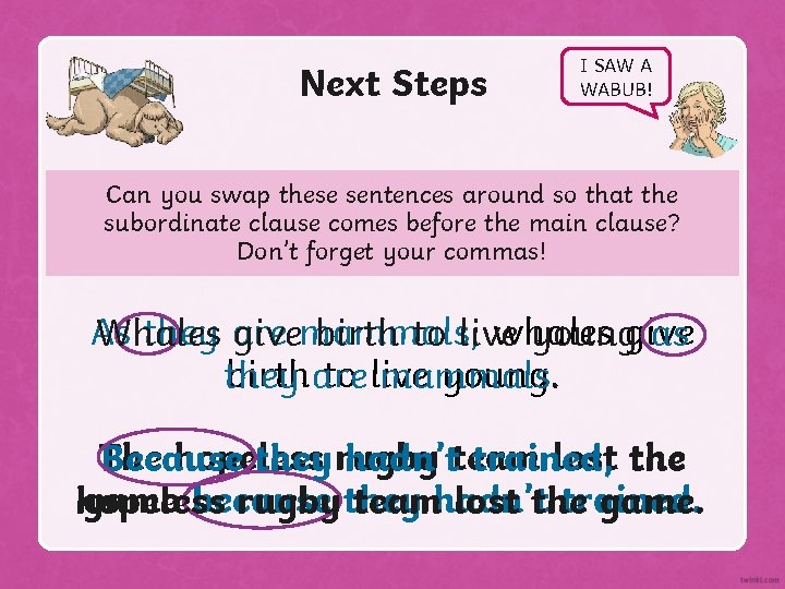 Next Steps I SAW A WABUB! Can you swap these sentences around so that