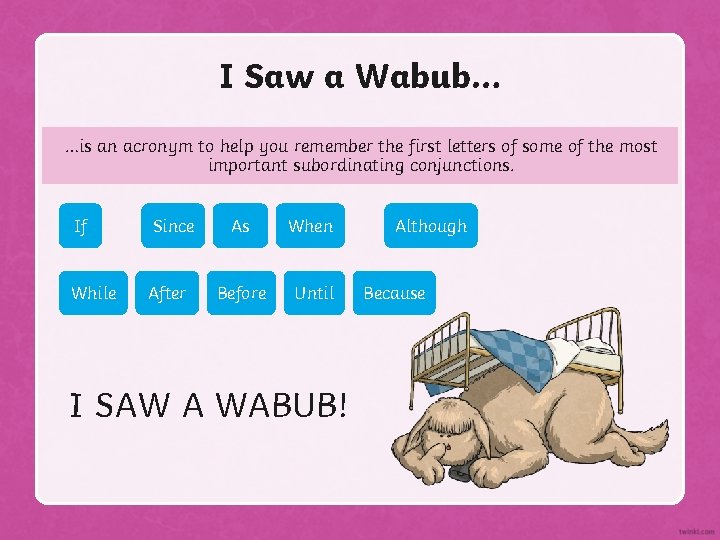 I Saw a Wabub… …is an acronym to help you remember the first letters