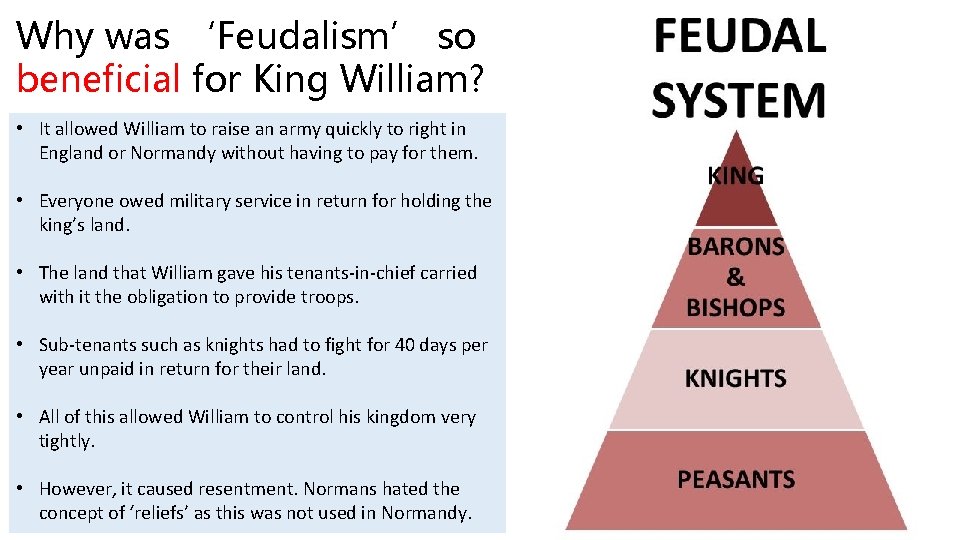 Why was ‘Feudalism’ so beneficial for King William? • It allowed William to raise