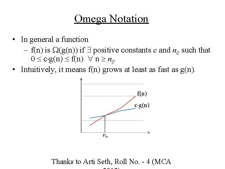 Omega Notation • In general a function – f(n) is (g(n)) if positive constants