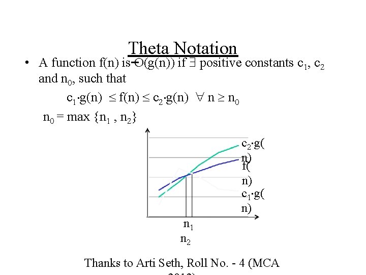Theta Notation • A function f(n) is O(g(n)) if positive constants c 1, c