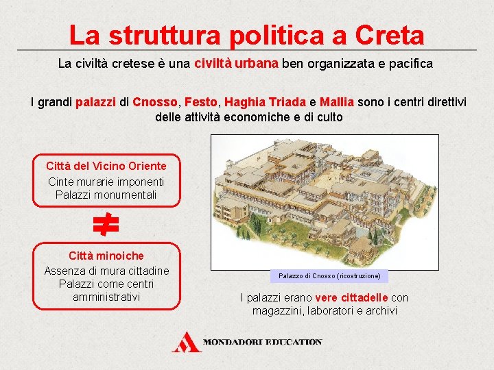 La struttura politica a Creta La civiltà cretese è una civiltà urbana ben organizzata
