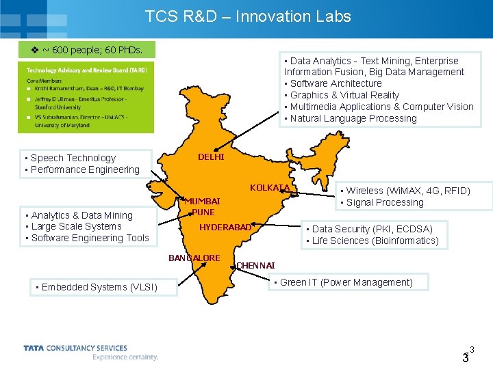 TCS R&D – Innovation Labs ~ 600 people; 60 Ph. Ds. • Speech Technology TCS R&D – Innovation Labs ~ 600 people; 60 Ph. Ds. • Speech Technology