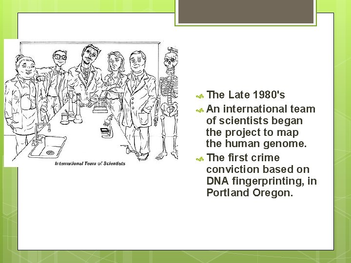 The Late 1980's An international team of scientists began the project to map The Late 1980's An international team of scientists began the project to map