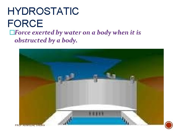 HYDROSTATIC FORCE �Force exerted by water on a body when it is obstructed by