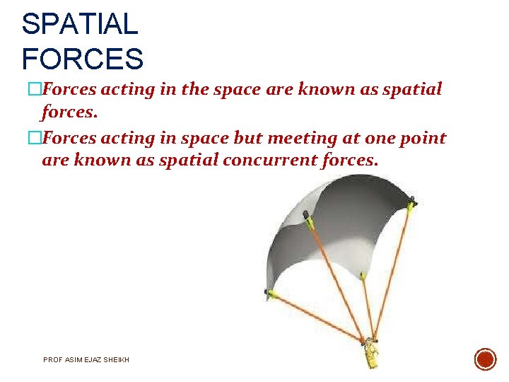SPATIAL FORCES �Forces acting in the space are known as spatial forces. �Forces acting