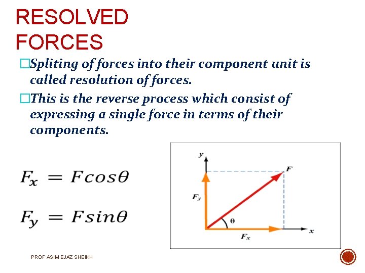 RESOLVED FORCES �Spliting of forces into their component unit is called resolution of forces.