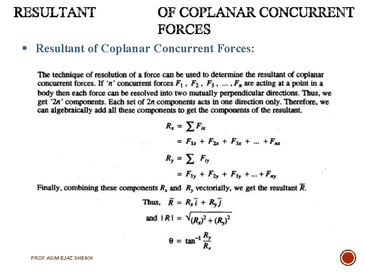  Resultant of Coplanar Concurrent Forces: PROF ASIM EJAZ SHEIKH 