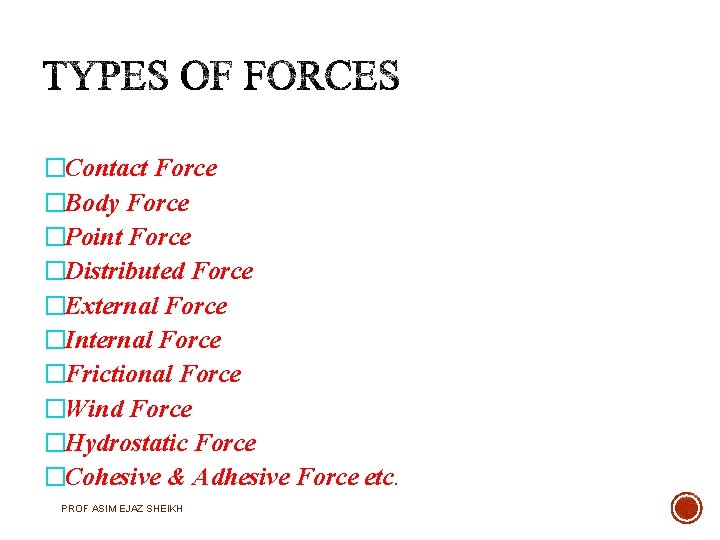 �Contact Force �Body Force �Point Force �Distributed Force �External Force �Internal Force �Frictional Force