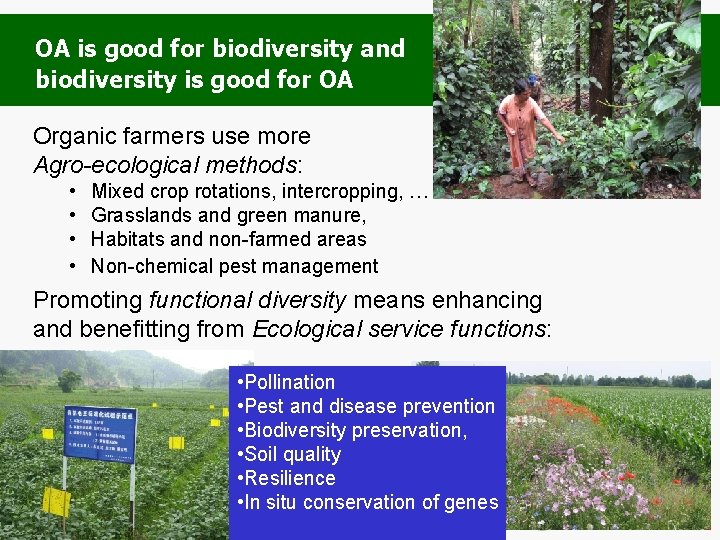 OA is good for biodiversity and biodiversity is good for OA Organic farmers use