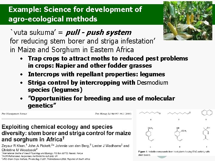 Example: Science for development of agro-ecological methods `vuta sukuma’ = pull - push system