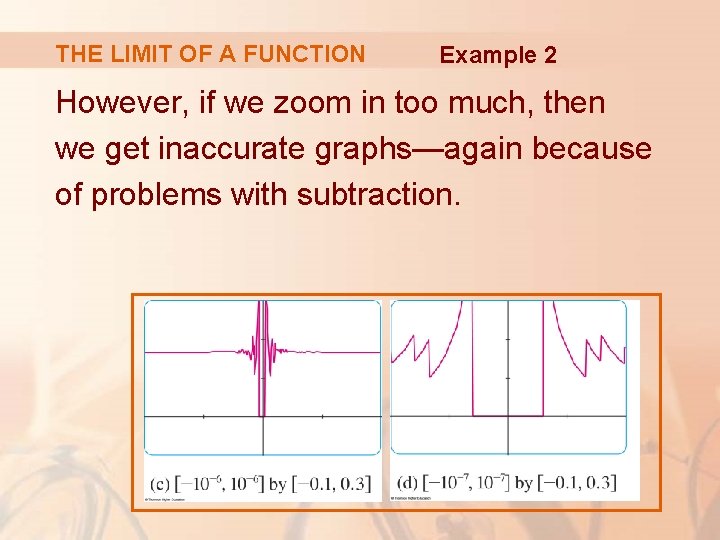 THE LIMIT OF A FUNCTION Example 2 However, if we zoom in too much,