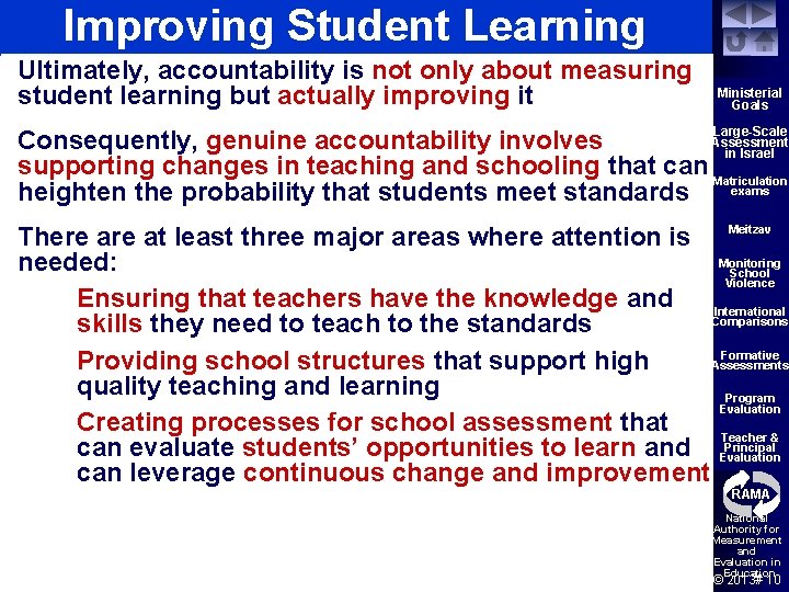 Improving Student Learning Ultimately, accountability is not only about measuring student learning but actually