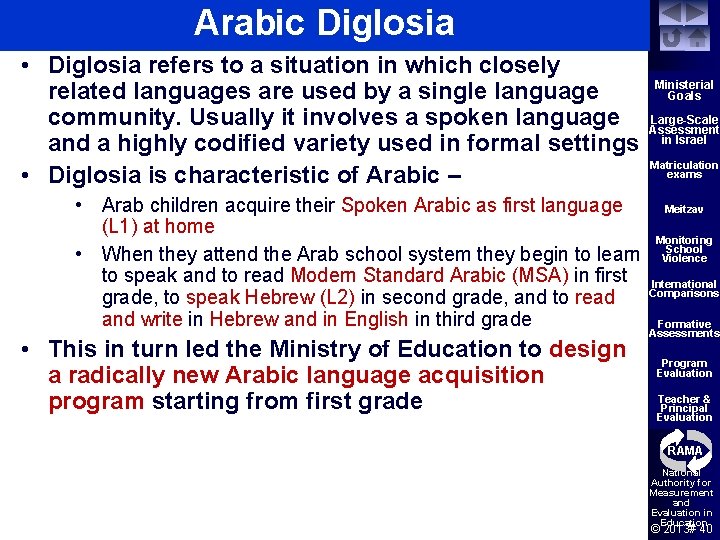 Arabic Diglosia • Diglosia refers to a situation in which closely related languages are