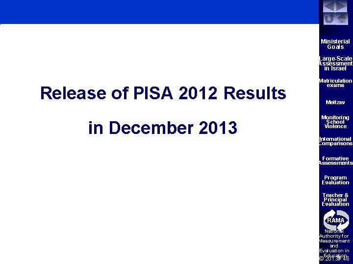 Ministerial Goals Large-Scale Assessment in Israel Release of PISA 2012 Results in December 2013