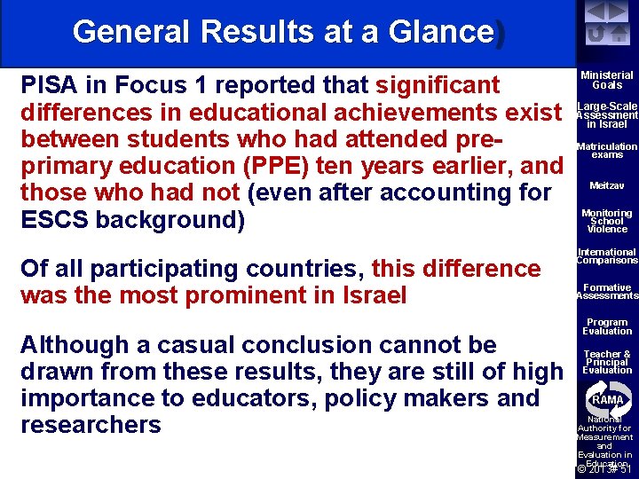 General Results at a Glance) Ministerial Goals PISA in Focus 1 reported that significant