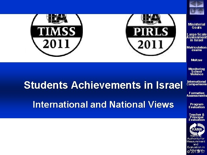 Ministerial Goals Large-Scale Assessment in Israel Matriculation exams Meitzav Monitoring School Violence Students Achievements