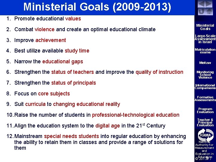 Ministerial Goals (2009 -2013) 1. Promote educational values 2. Combat violence and create an