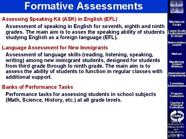 Formative Assessments Assessing Speaking Kit (ASK) in English (EFL) Ministerial Assessment of speaking in