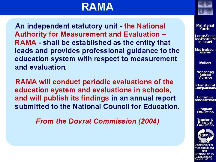 RAMA An independent statutory unit - the National Authority for Measurement and Evaluation –