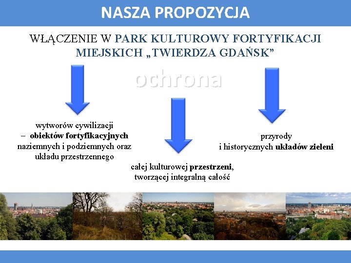 NASZA PROPOZYCJA WŁĄCZENIE W PARK KULTUROWY FORTYFIKACJI MIEJSKICH „TWIERDZA GDAŃSK” ochrona wytworów cywilizacji –