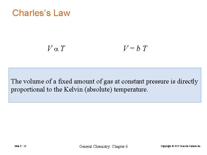 Charles’s Law Va. T V=b. T The volume of a fixed amount of gas