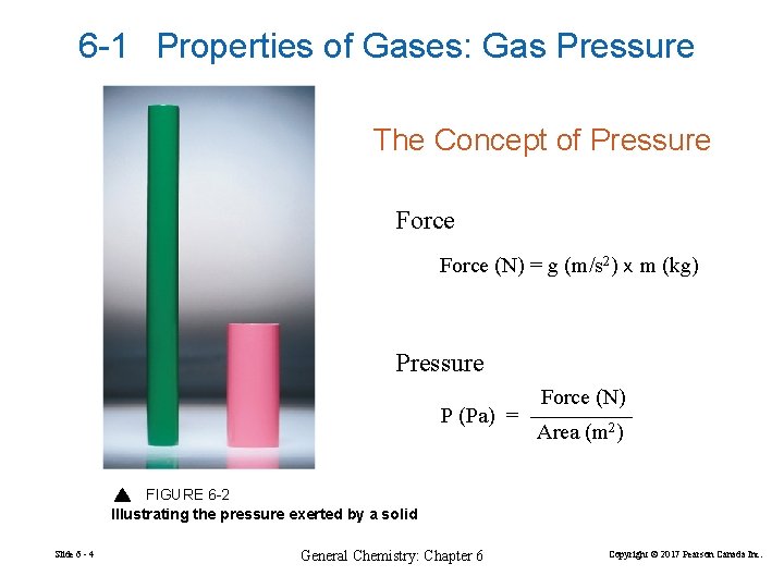 6 -1 Properties of Gases: Gas Pressure The Concept of Pressure Force (N) =