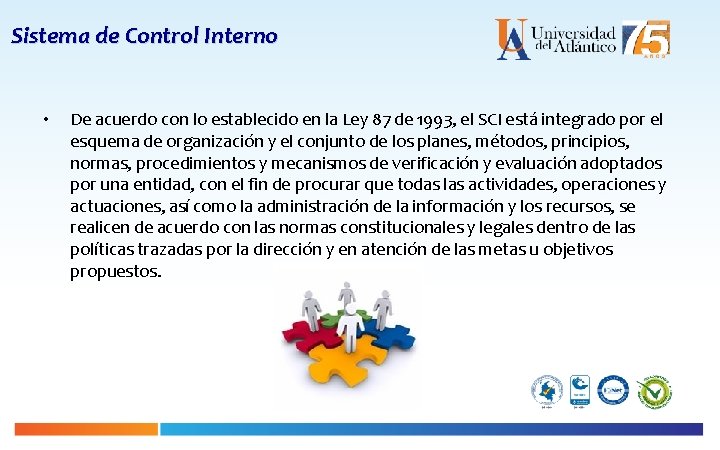 Sistema de Control Interno • De acuerdo con lo establecido en la Ley 87