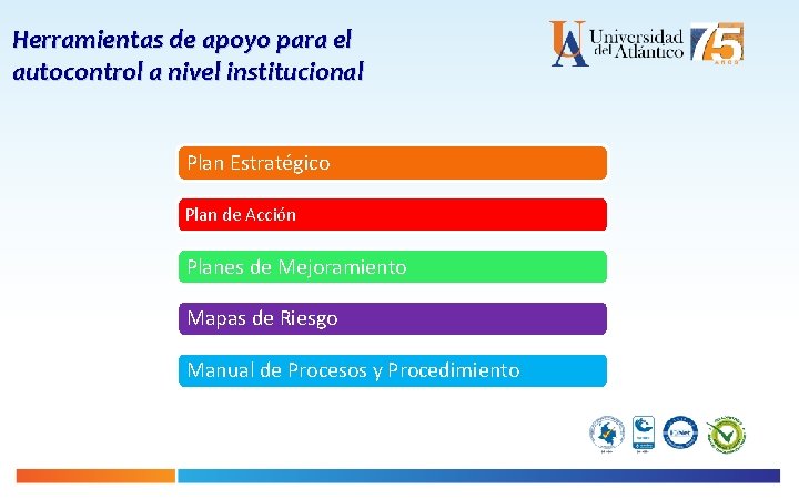 Herramientas de apoyo para el autocontrol a nivel institucional Plan Estratégico Plan de Acción