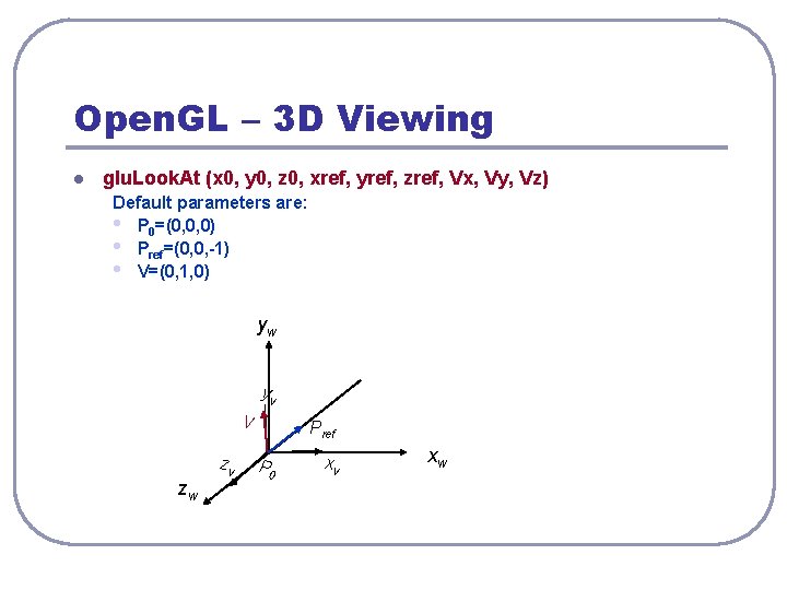 Open. GL – 3 D Viewing l glu. Look. At (x 0, y 0,