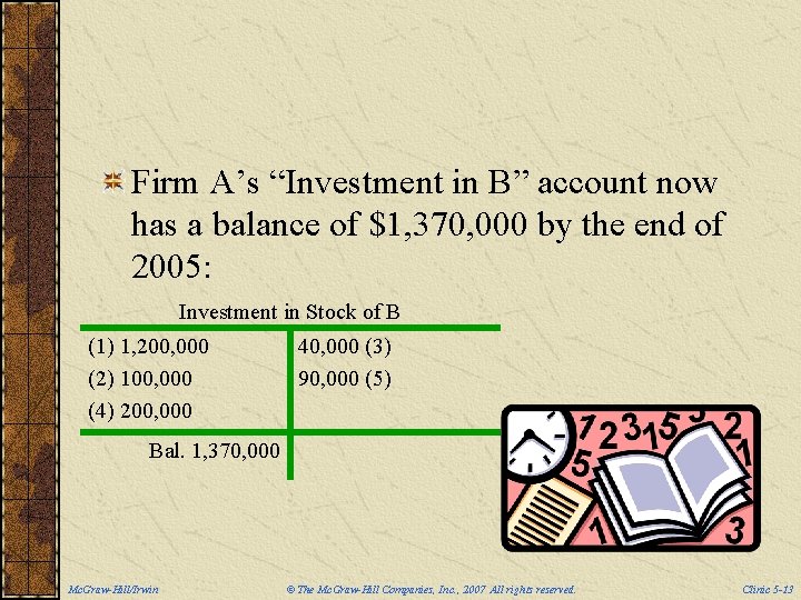 Firm A’s “Investment in B” account now has a balance of $1, 370, 000