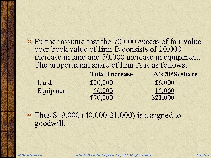 Further assume that the 70, 000 excess of fair value over book value of