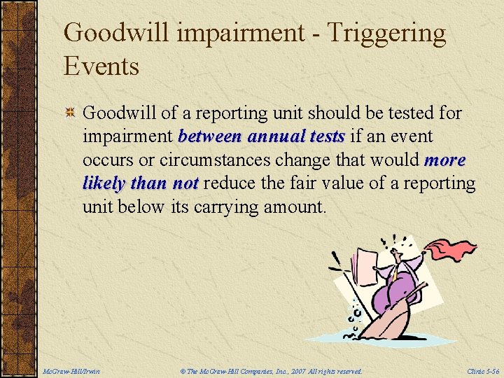 Goodwill impairment - Triggering Events Goodwill of a reporting unit should be tested for