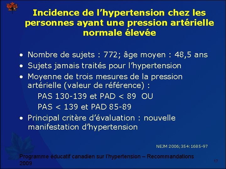 Incidence de l’hypertension chez les personnes ayant une pression artérielle normale élevée • Nombre