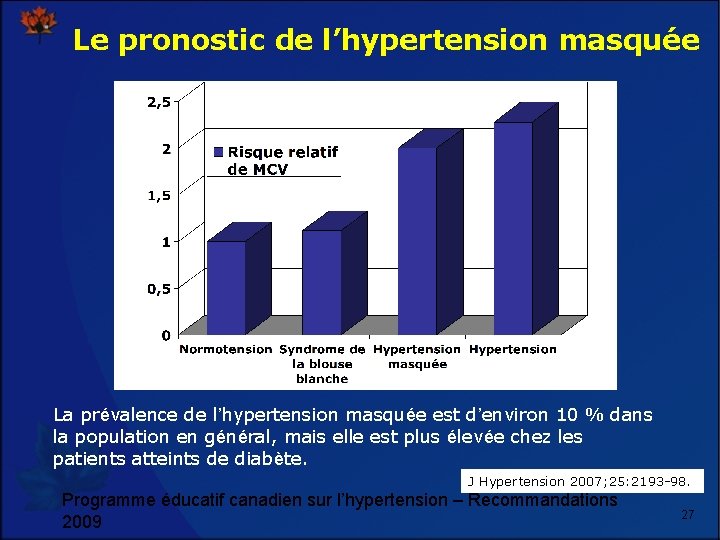 Le pronostic de l’hypertension masquée La prévalence de l’hypertension masquée est d’environ 10 %