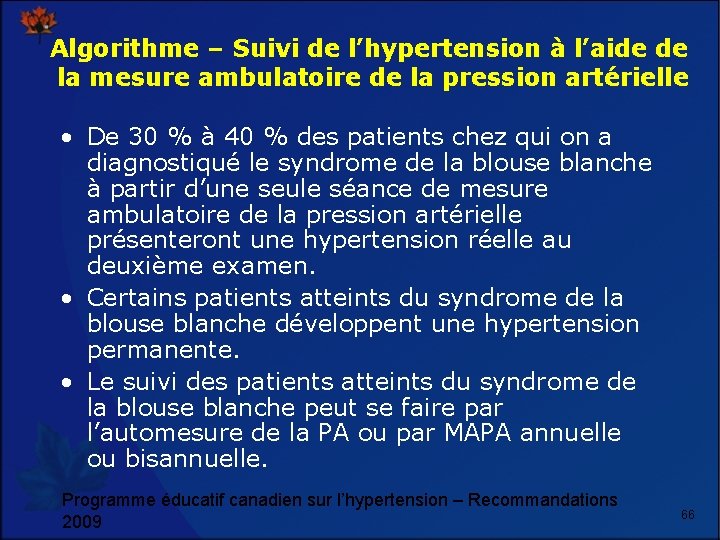 Algorithme – Suivi de l’hypertension à l’aide de la mesure ambulatoire de la pression