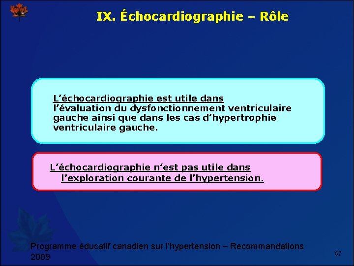 IX. Échocardiographie – Rôle L’échocardiographie est utile dans l’évaluation du dysfonctionnement ventriculaire gauche ainsi
