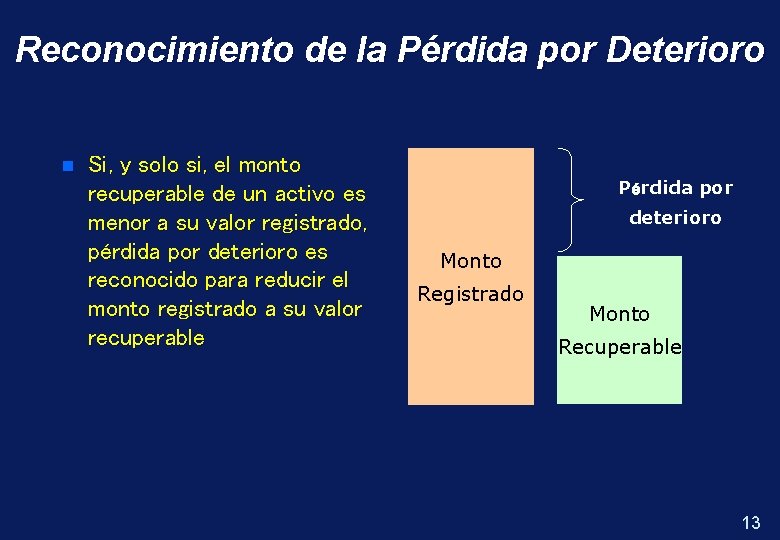 Reconocimiento de la Pérdida por Deterioro n Si, y solo si, el monto recuperable