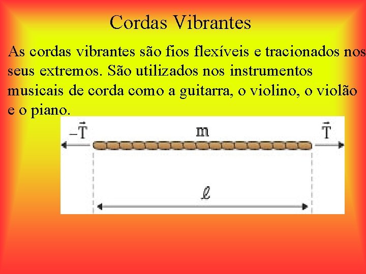 Cordas Vibrantes As cordas vibrantes são fios flexíveis e tracionados nos seus extremos. São