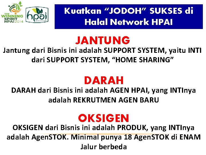 Kuatkan “JODOH” SUKSES di Halal Network HPAI JANTUNG Jantung dari Bisnis ini adalah SUPPORT Kuatkan “JODOH” SUKSES di Halal Network HPAI JANTUNG Jantung dari Bisnis ini adalah SUPPORT