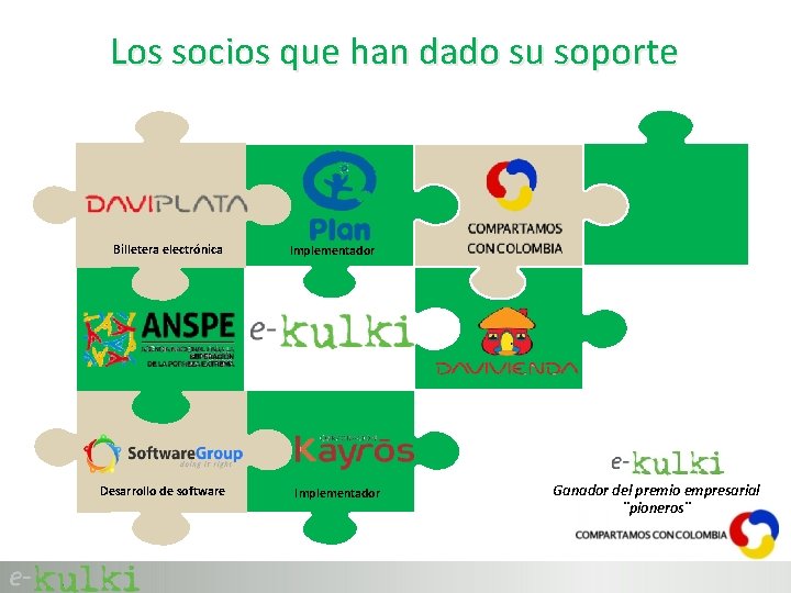 Los socios que han dado su soporte Billetera electrónica Desarrollo de software Implementador Ganador