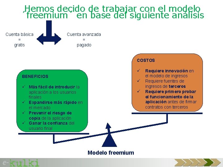 Hemos decido de trabajar con el modelo ´freemium´ en base del siguiente análisis Cuenta