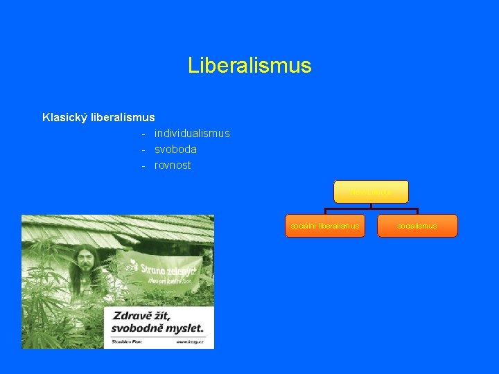 Liberalismus Klasický liberalismus - individualismus - svoboda - rovnost New Labour sociální liberalismus socialismus